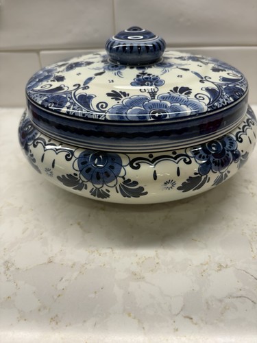 Vtg delfts blauw lidded bowl - vtg,